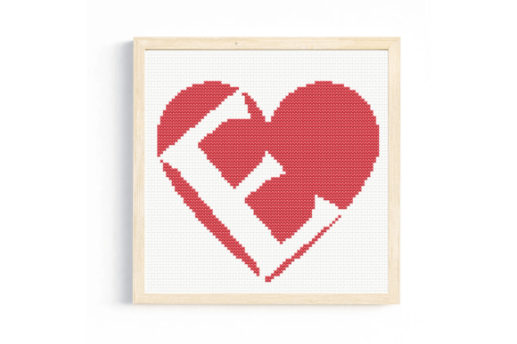 E Monogram in Heart Cross Stitch Pattern